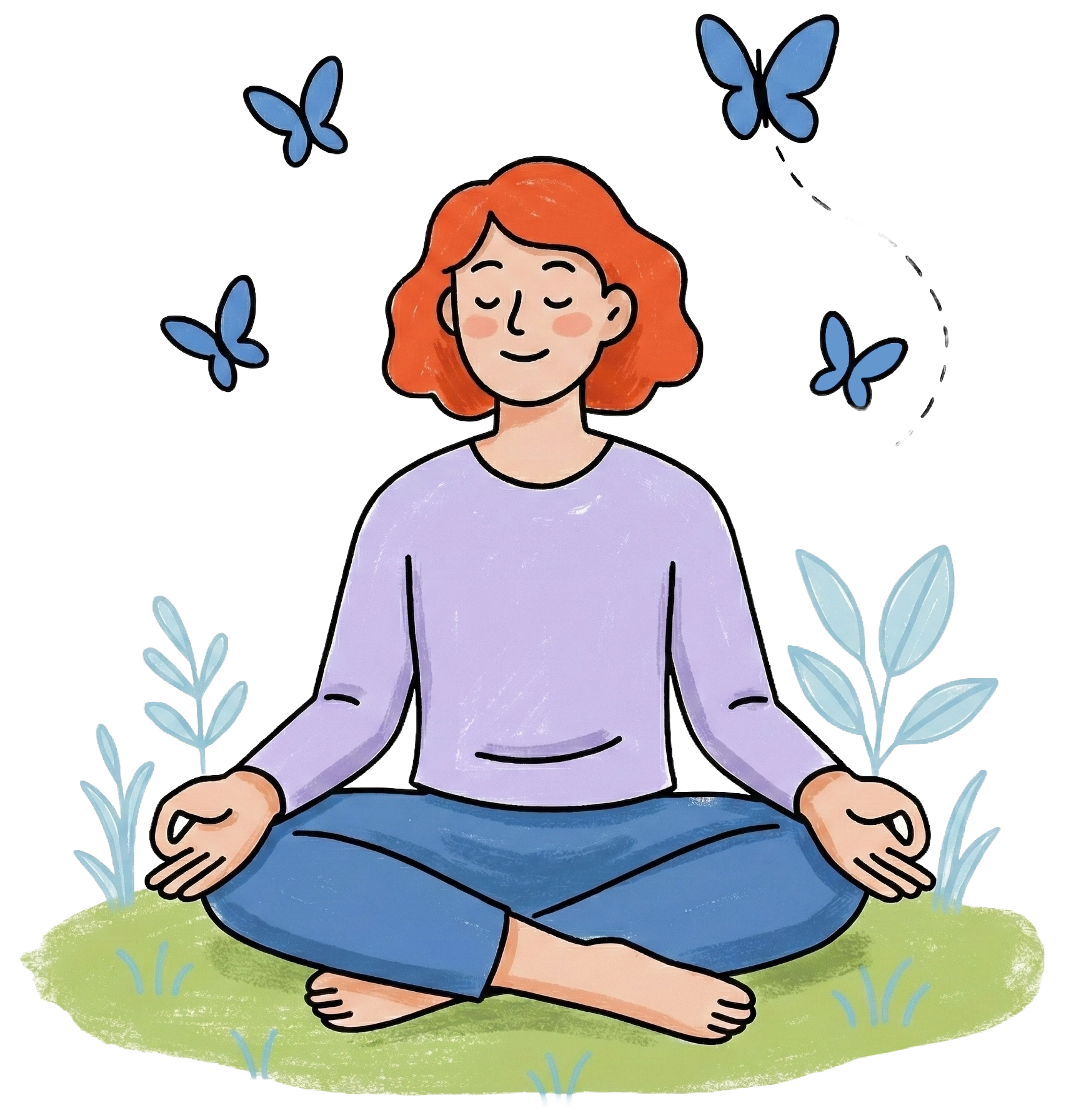 BlueTip AI writing assistant - peaceful meditation illustration representing stress-free content creation