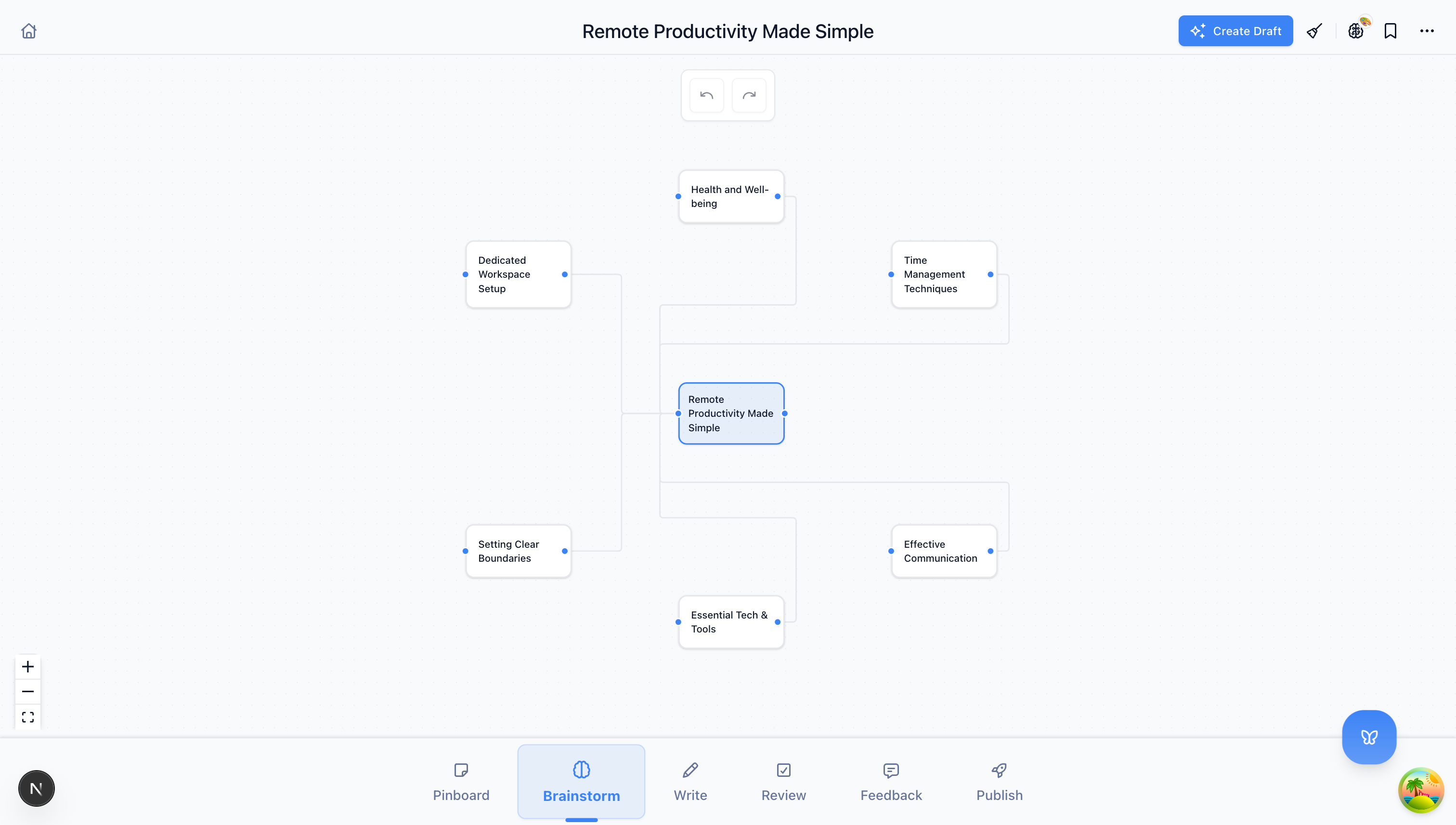 BlueTip Brainstorm Mode for structuring ideas