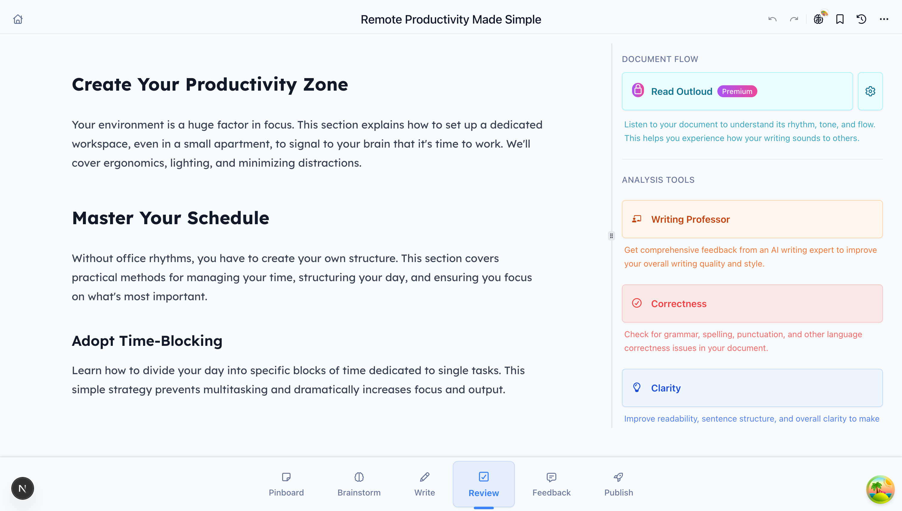 BlueTip Review Mode with Read Aloud