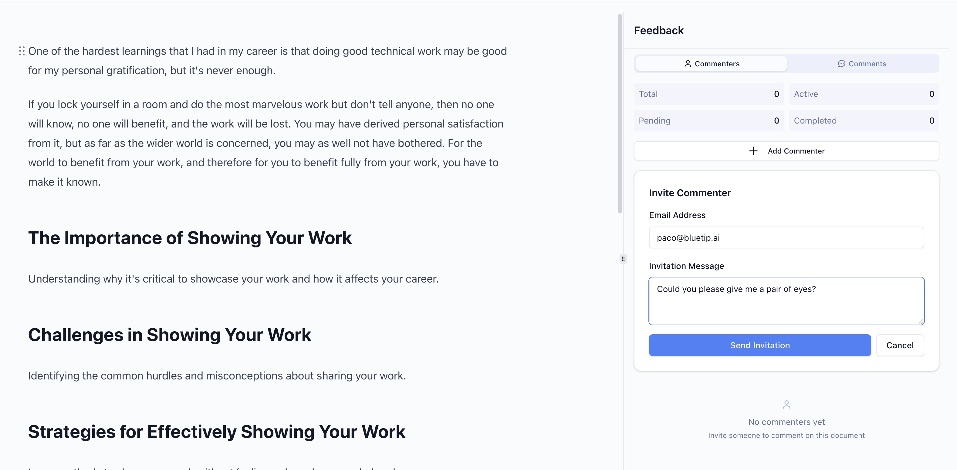 BlueTip Feedback Mode - collaborative document review and annotations