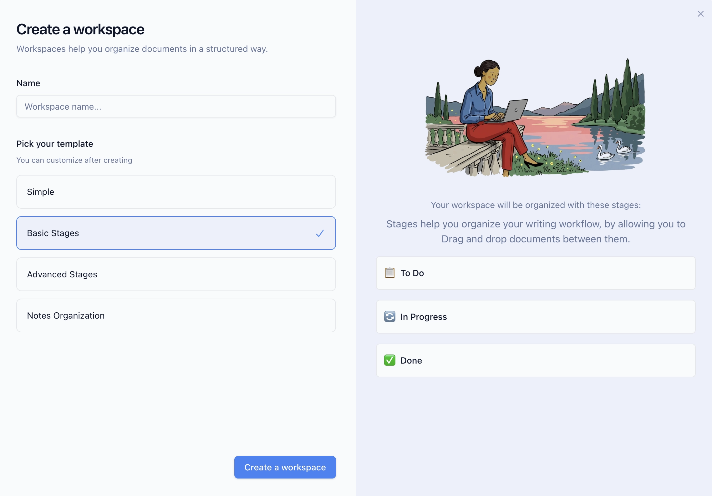 BlueTip Workspace - organized project with lanes and sections for any workflow